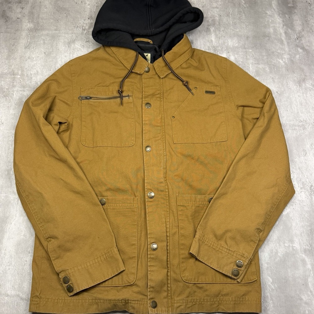 DRAVUS Jacket Mens Large Brown Utility Barn Denim Hooded Outdoor Workwear Coat